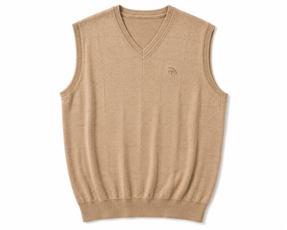 Disney Parks Men’s XL Tan Cotton Sweater Vest V Neck Golf Grandpa Core